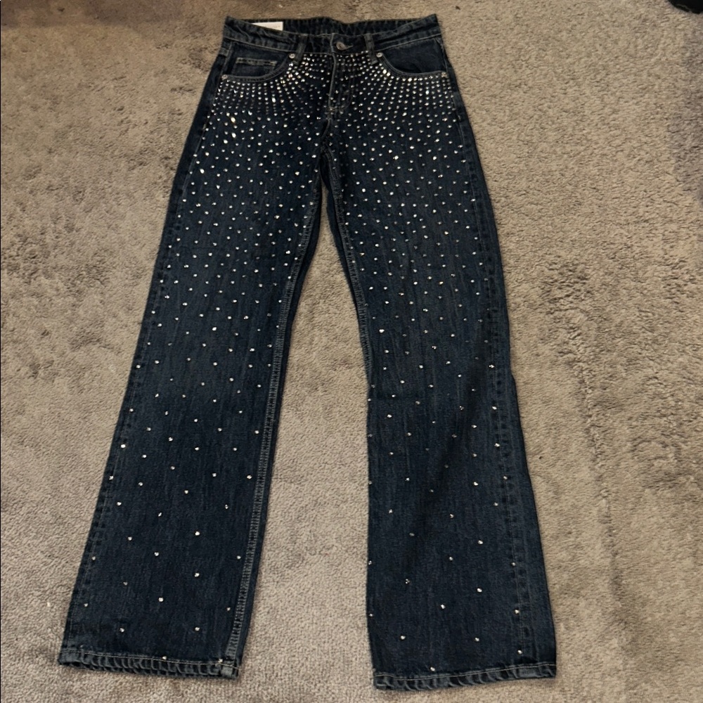 Rhinestone Mid Rise Jeans